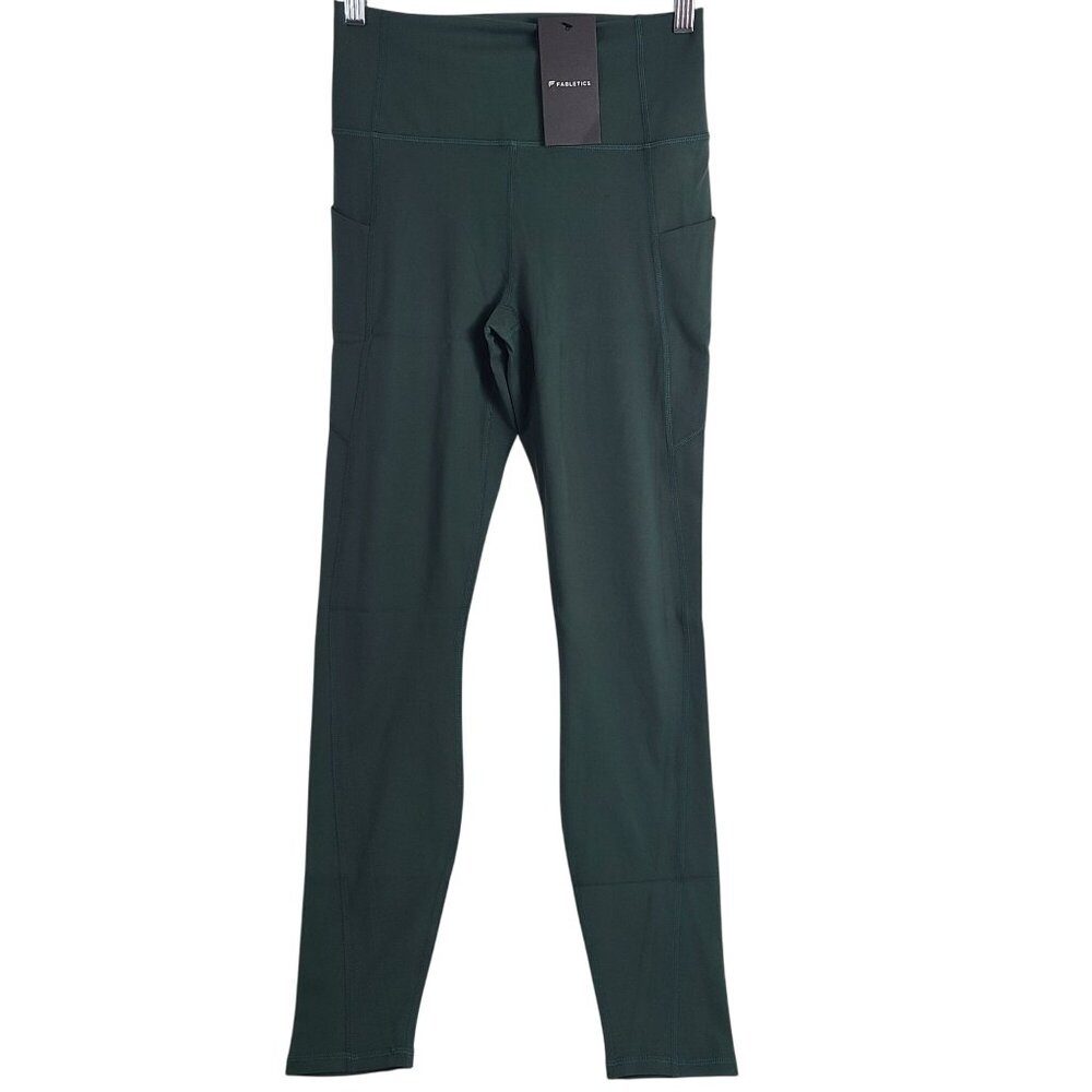 NWT Fabletics Oasis High Waisted Legging PureLux Deep Green Side Pockets Sz M - Picture 1 of 9